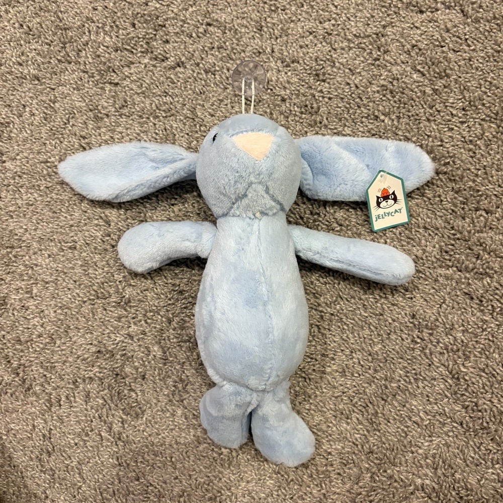 Jellycat BASHFUL BLUE BUNNY MEDIUM Authentic Waterproof Suction Cup Misprint Tag